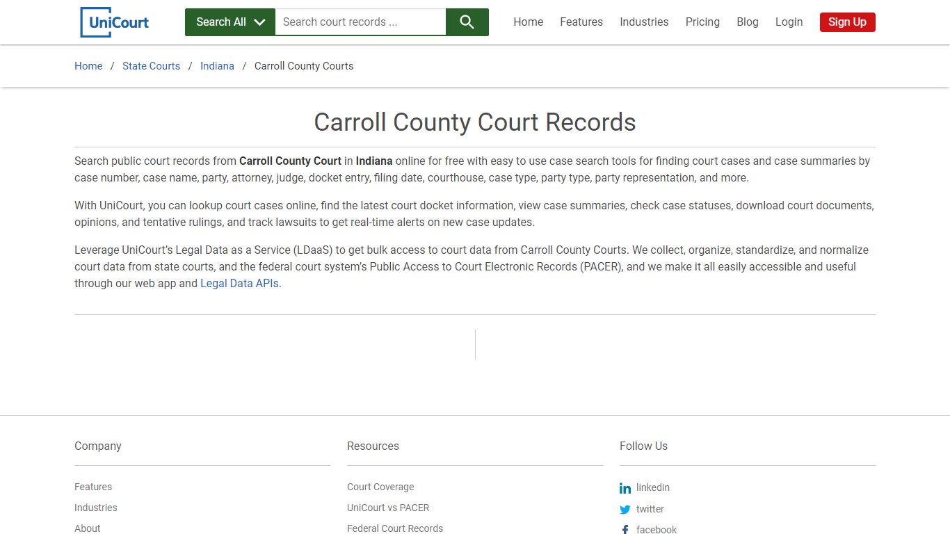 Carroll County Court Records | Indiana | UniCourt