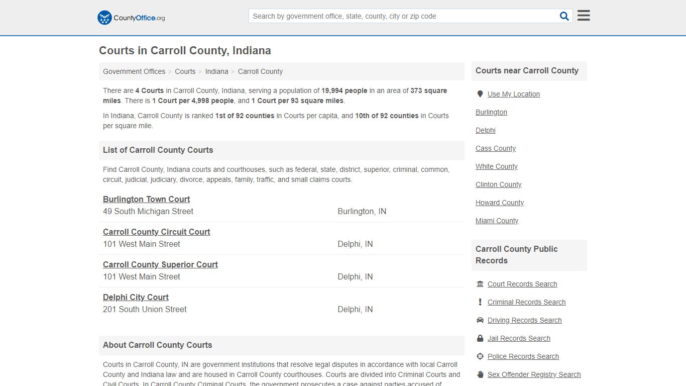 Courts - Carroll County, IN (Court Records & Calendars)